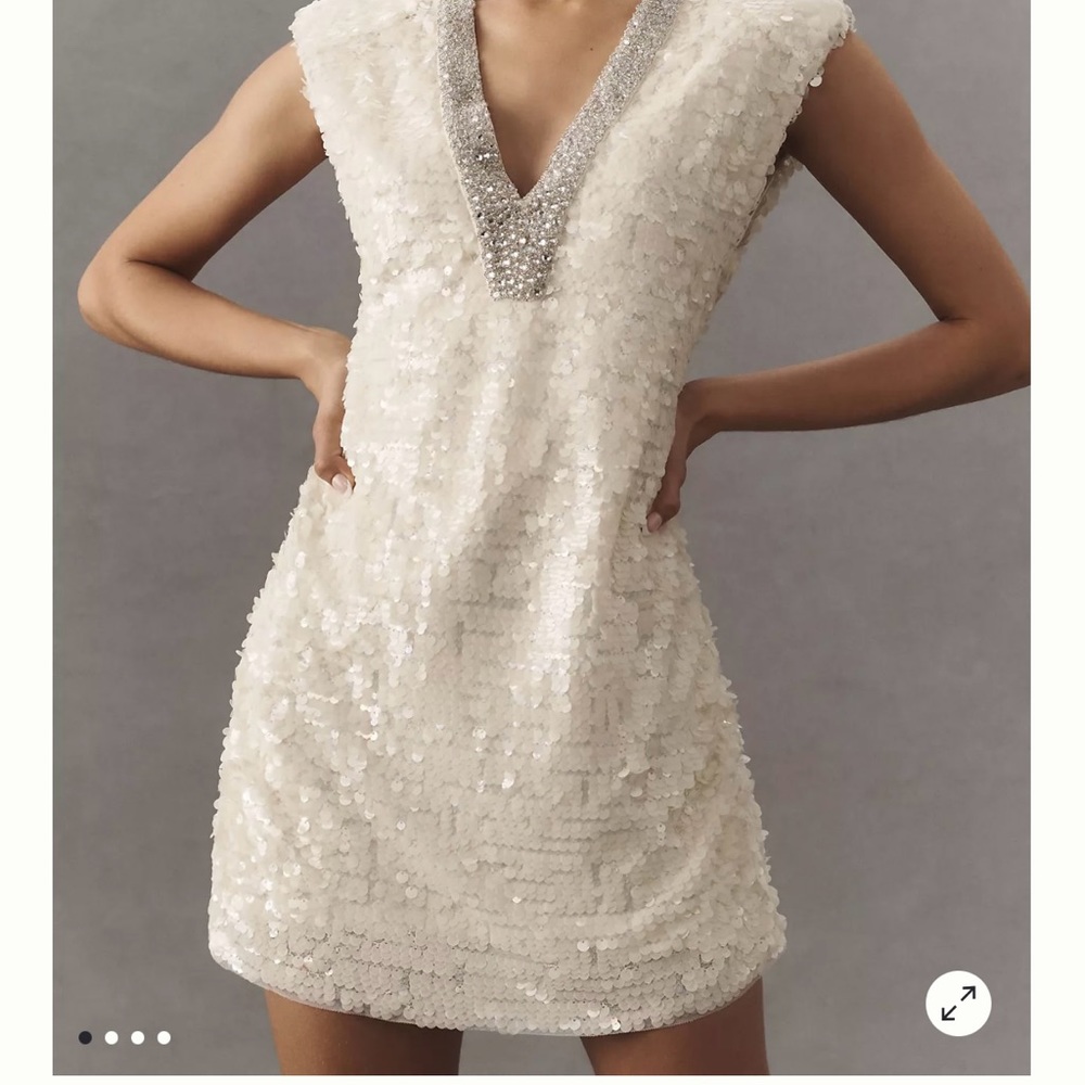 Elegant Sequin Mini Dress - Cream